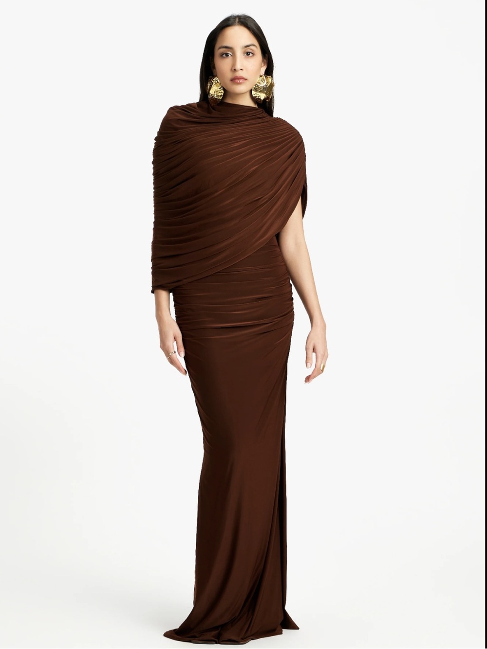 Deme by Gabriella Violet Dress Espresso Brown Drapes Cape Women’s Medium